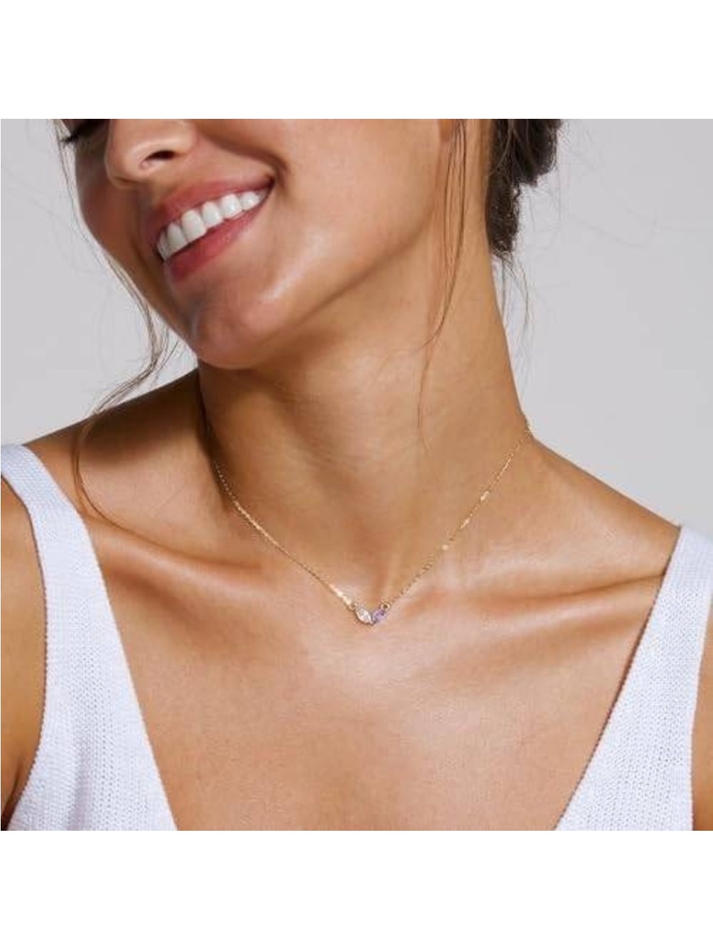 Marquise Gemstone Necklace Lavender And Clear Crystal Pendant 18k Gold Plated